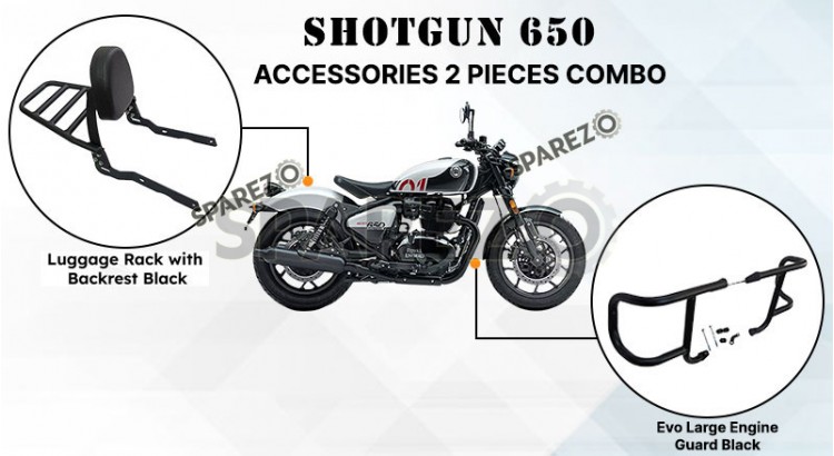 For Royal Enfield Shotgun 650 Accessories Luggage Rack Backrest and Engine Guard - SPAREZO